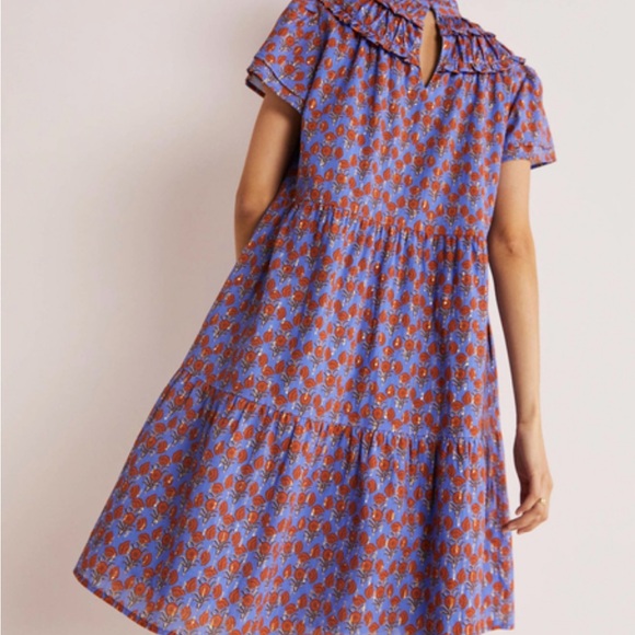 NWT BODEN RUCHED DETAIL MOSAIC BLUE AND POPPY GEO DRESS-SIZE US 6 - Picture 4 of 8